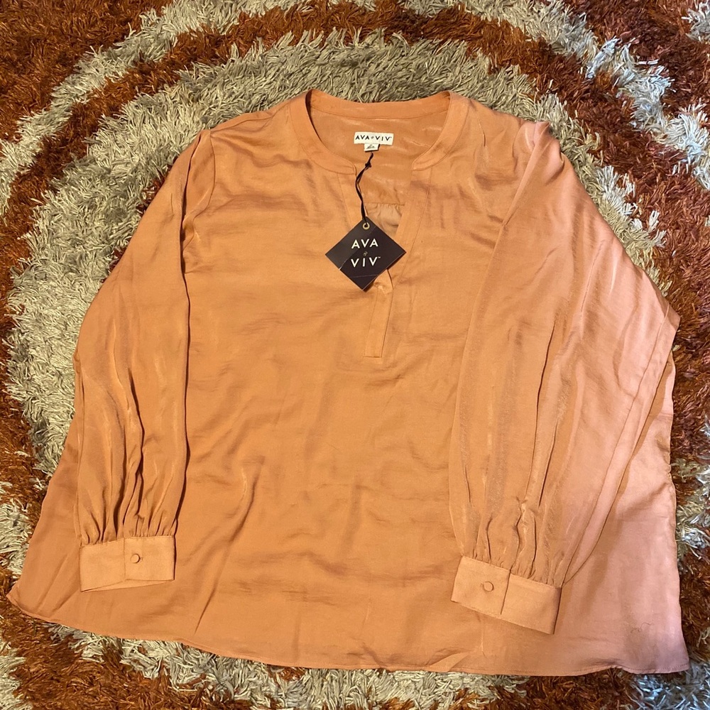 NWT Long Sleeve V-Neck Popover Top Peach 3X - Picture 3 of 4